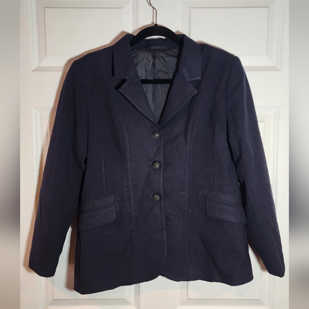 Ovation Navy Blue Pure New Wool Button Blazer Jacket Size 16R